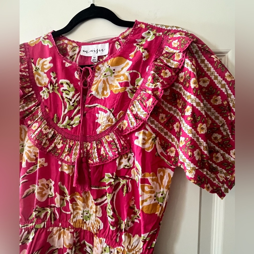 Maisie Designer Vibrant Pink Cotton Mini Dress Women’s Size Medium - Picture 6 of 15